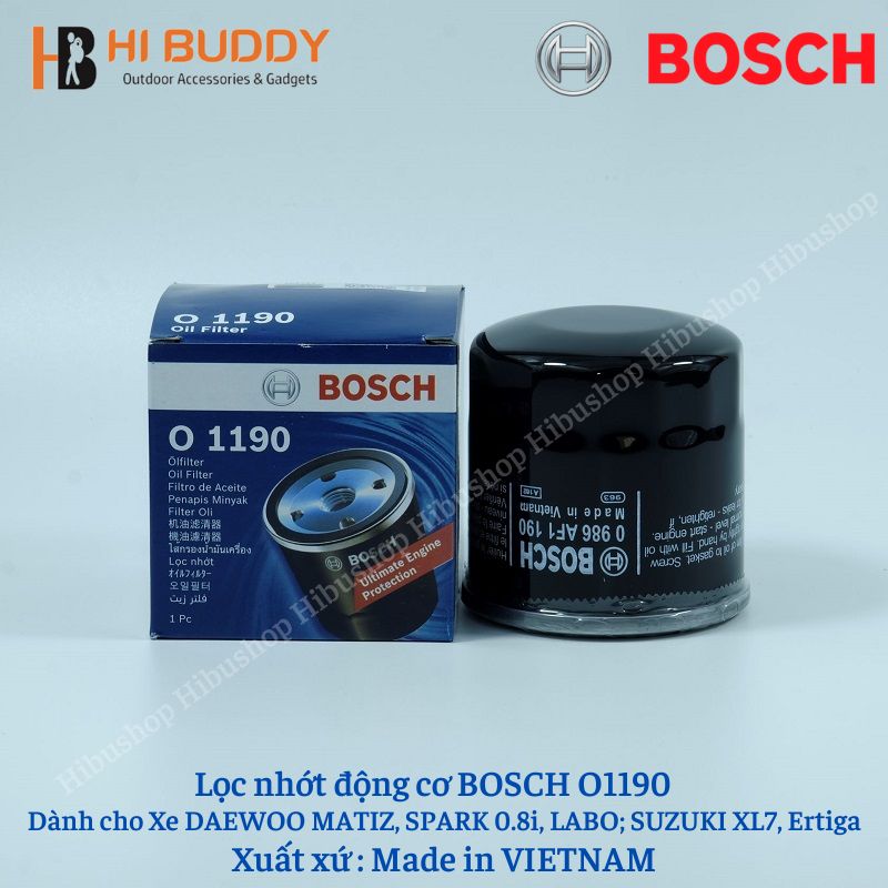 Lọc Nhớt Động Cơ BOSCH O1190 Dành Cho Xe DAEWOO MATIZ, SPARK 0.8i, LABO; SUZUKI XL7, Ertiga