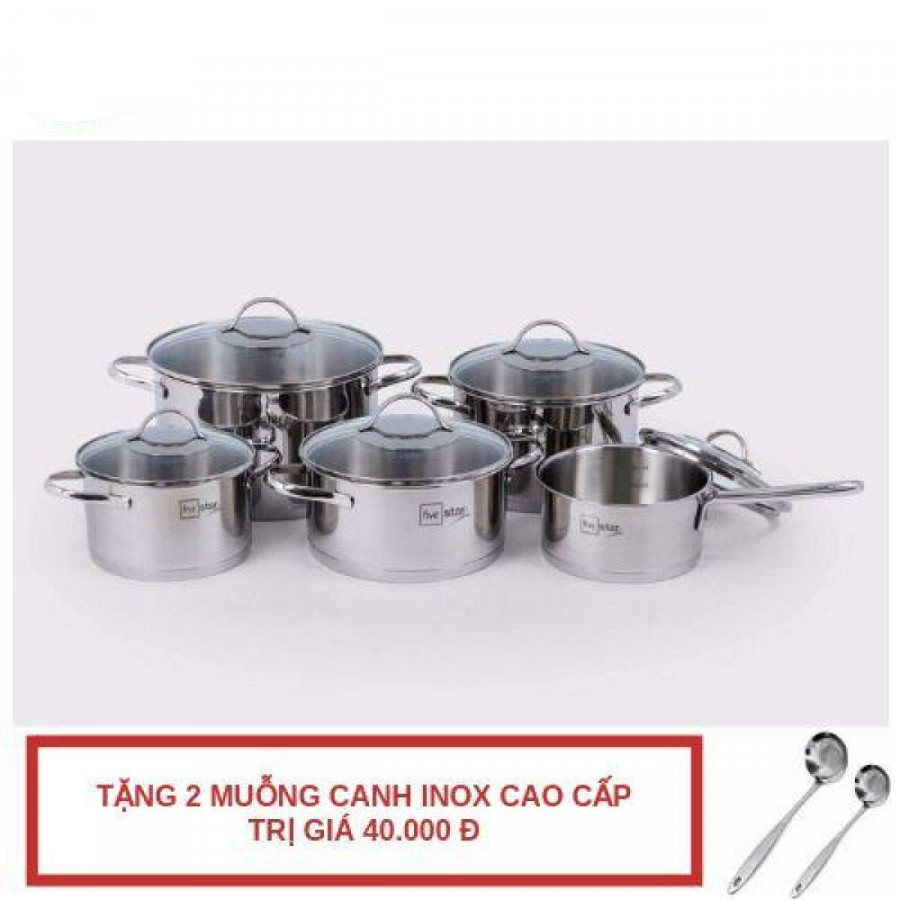 Bộ 5 Nồi 3 Đáy Inox 304 Kiểu Sillic Fivestar Tặng 2 Muỗng Canh