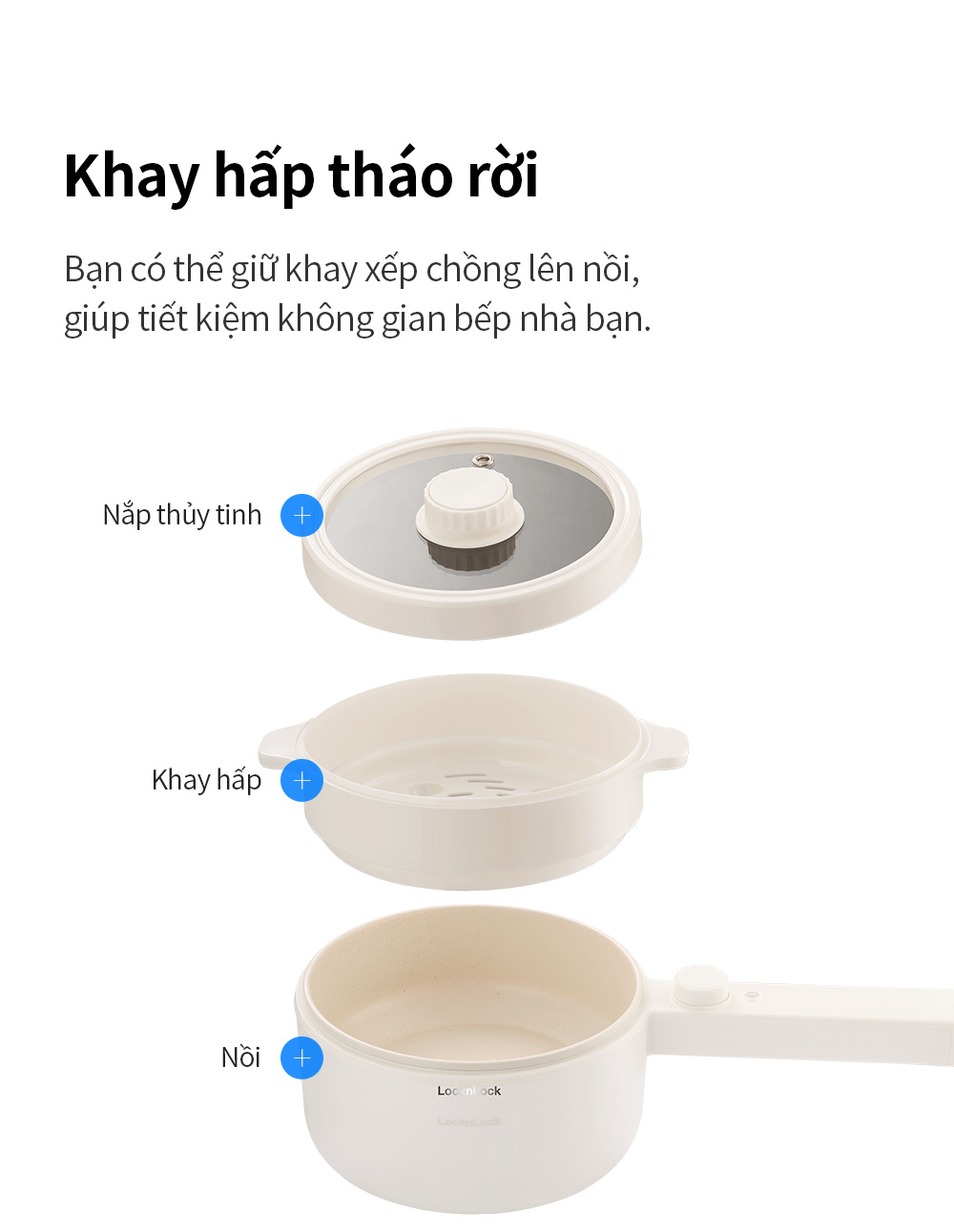 Nồi điện đa năng Locknlock Electric multi pot EJP436IVY 220V, 50Hz, 600W, 1.5L- Màu ngà - Hàng chính hãng