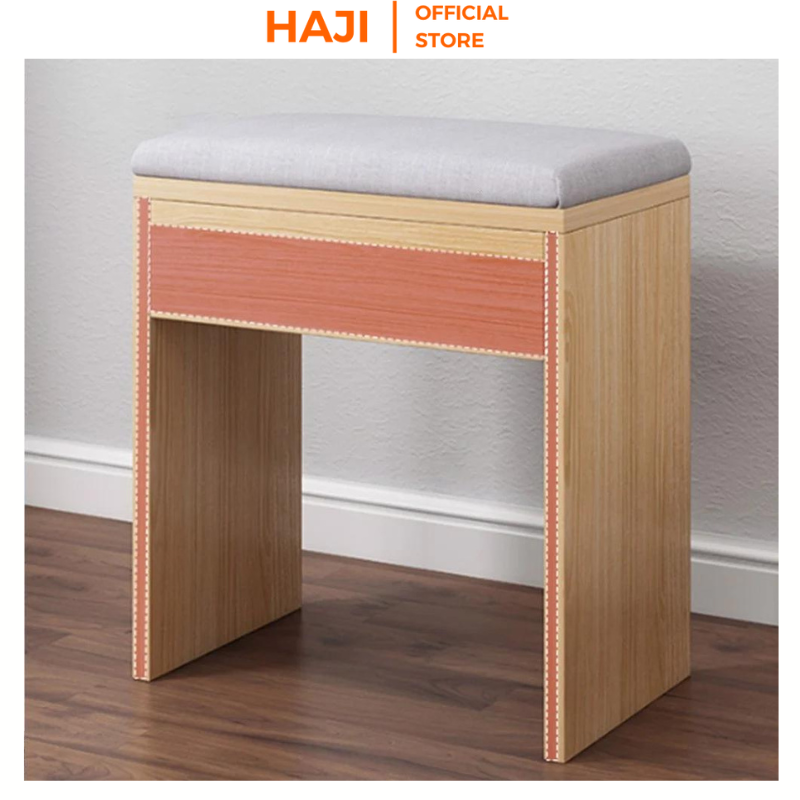 Ghế đẩu đa năng HAJI, Ghế bàn trang điểm lót đệm êm ái khung gỗ chắc chắn màu sắc sang trọng kiểu dáng hiện đại A138