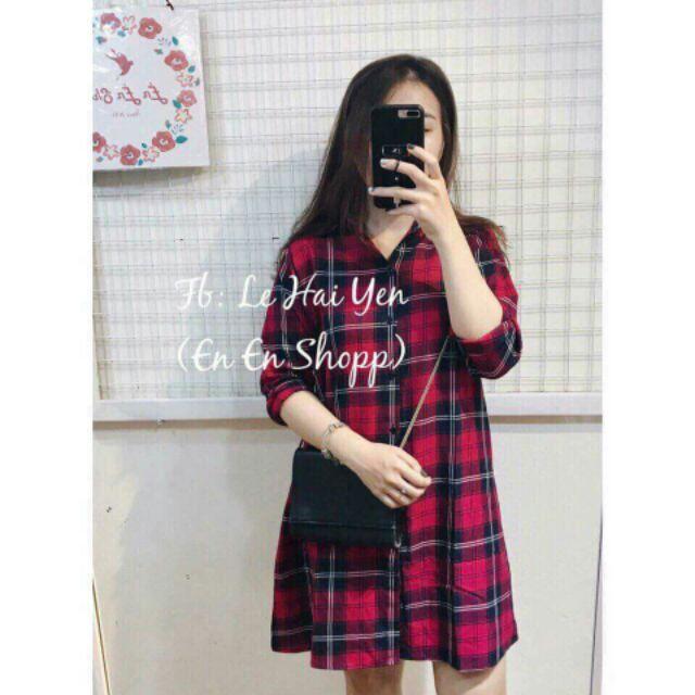 Váy sơ mi kẻ. Phom rộng