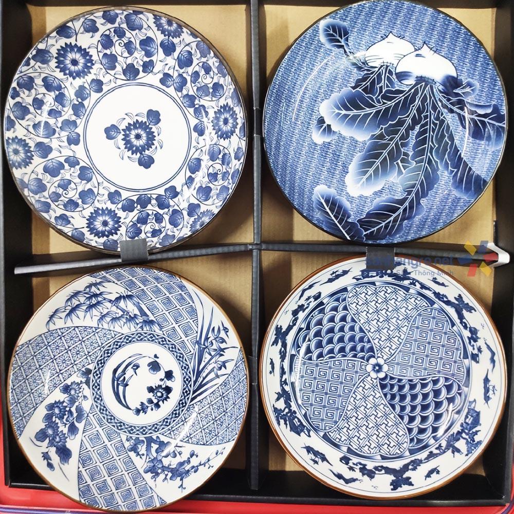 Bộ 4 đĩa gốm sứ tráng men Nhật Bản - Made in Japan