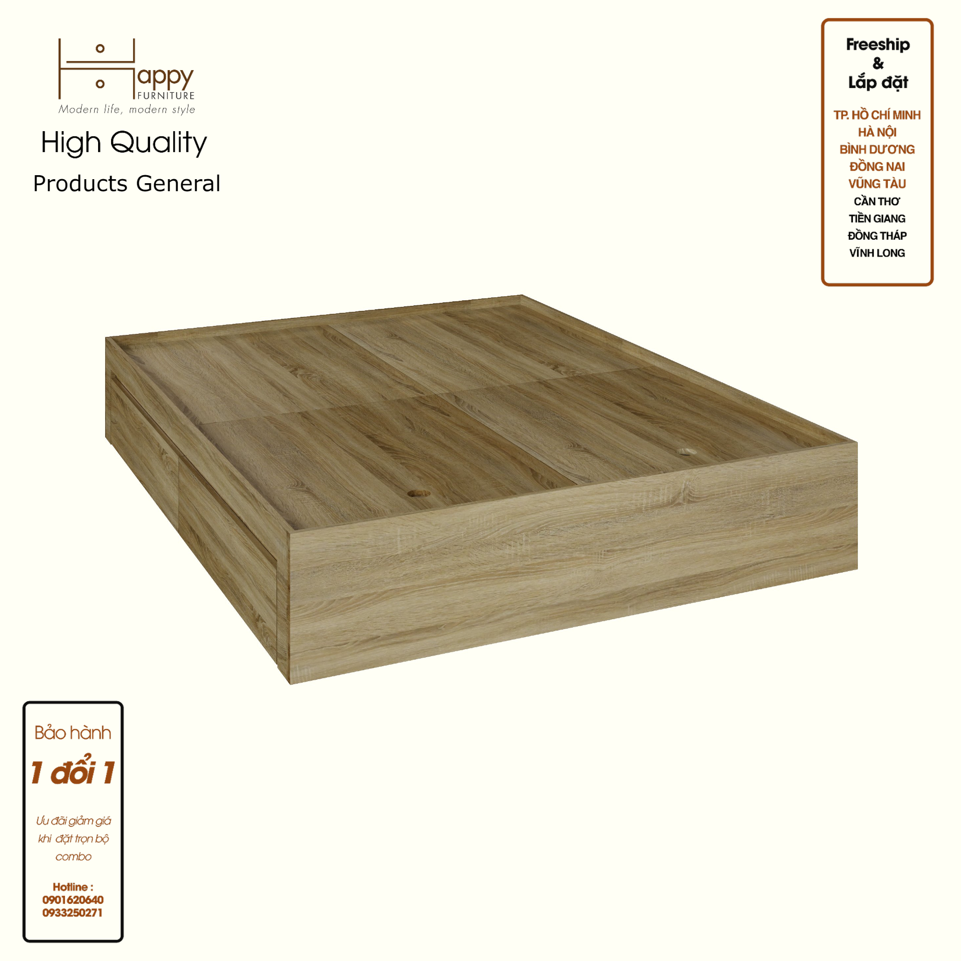 HAPPY FURNITURE,  Giường 4 ngăn kéo - HEINEE, GNG_210 GNG_211 GNG_212 GNG_213, 203cmx35cm DxC , sản phẩm phổ thông