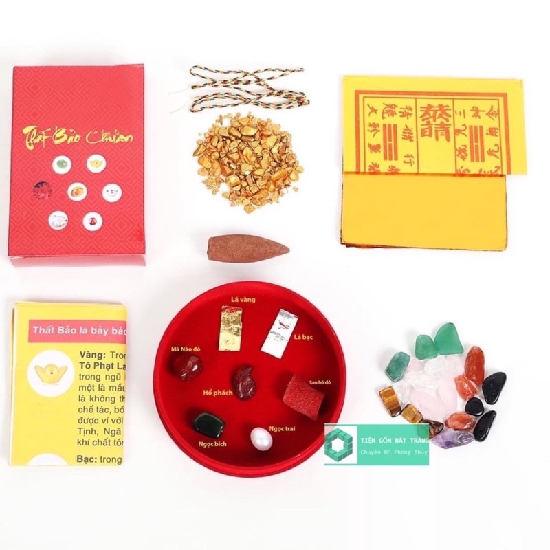 Bộ cốt thất bảo chuẩn, cốt bát nhang, cốt nạp tượng thần tài thổ địa kèm gói gỗ ngũ vị, gạo vang và nụ trầm