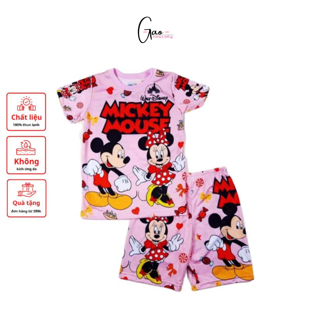Bộ đồ bé gái họa tiết Mickey Mouse chất liệu thun lạnh mềm mịn mát in hình 3D được các gái yêu thích SIZE 5-25kg