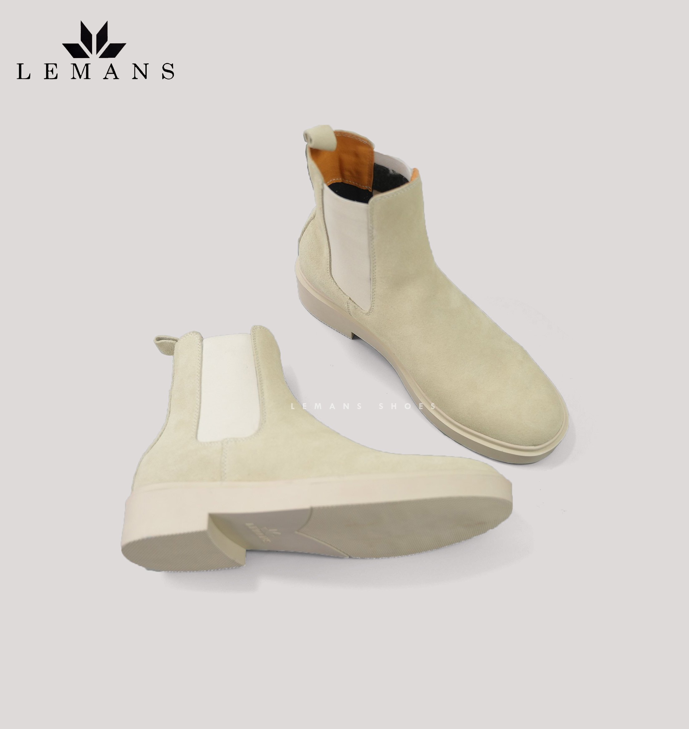 Giày da bò Lộn Chelsea Boots Tan LEMANS CBT88, đế hạt kim cương tăng cao 4cm khuôn độc quyền, Bảo hành 24 tháng