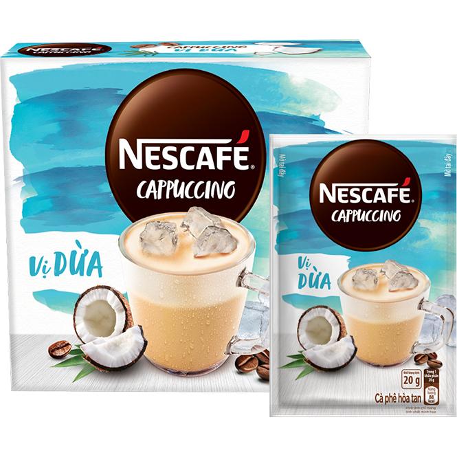 [Tặng 1 túi thời trang đa năng] Combo 2 hộp cà phê hòa tan Nescafé Cappuccino vị dừa bao bì mới (Hộp 10 gói x 20g)