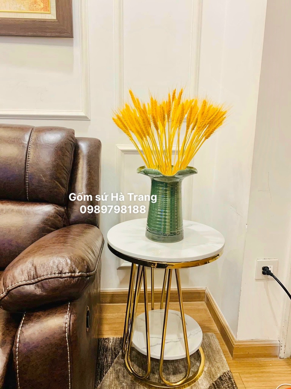 Lọ hoa mặt hồ miệng lá sen cao 26cm gốm sứ Bát Tràng cao cấp