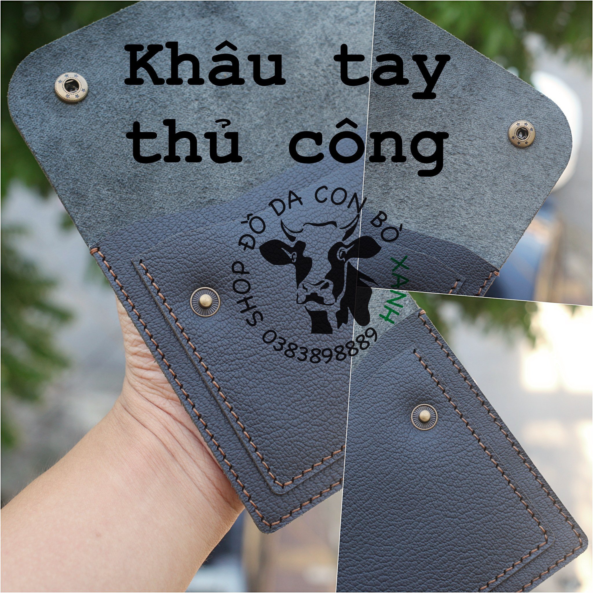 Ví đựng giấy tờ xe, đăng kiểm da bò thật handmade Mẫu 02