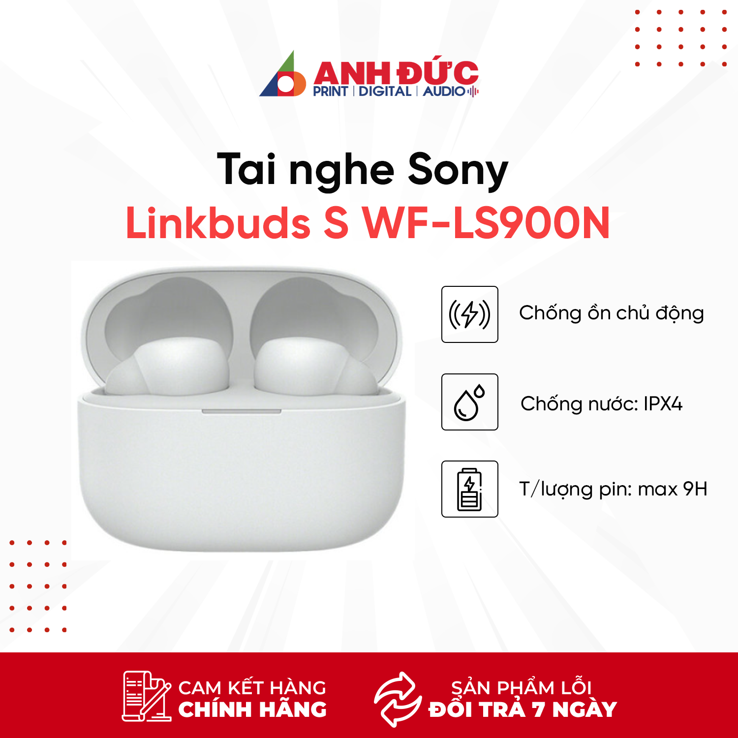 Tai Nghe Bluetooth Sony Linkbuds S -WF-LS900N - Chống Ồn Chủ Động ANC - Hàng Chính Hãng