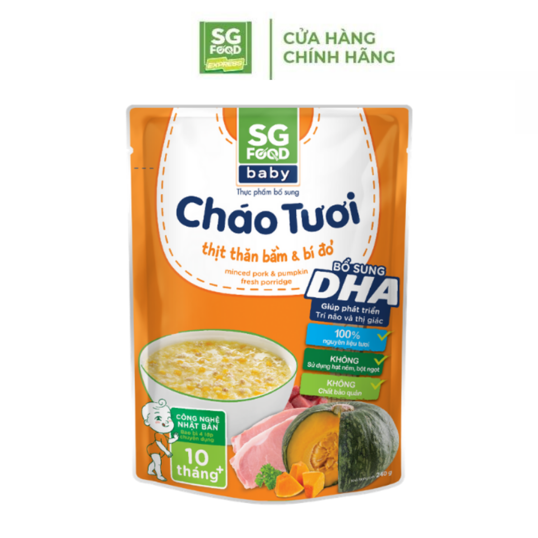 Combo 3 Cháo Tươi Baby SG Food 240G (Thịt Bằm, Bò, Cá Hồi)