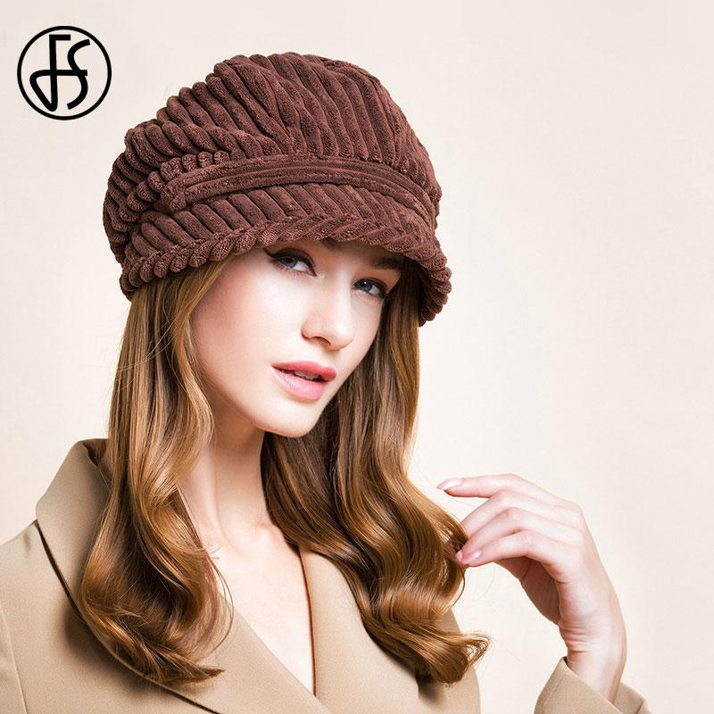 FS Trắng Mũ Nồi Nắp Mùa Thu Đông Nữ Đi Hình Bát Giác Nón Nữ Nón Kết Thời Trang Ren Định Vintage Nâu Đen Mũ Nồi