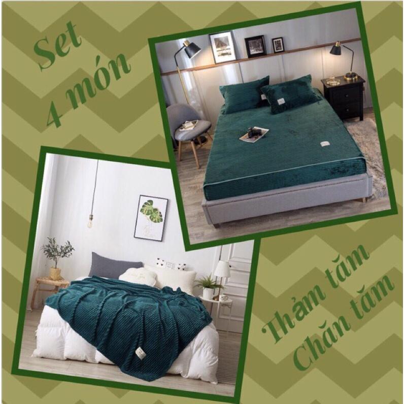 BỘ 4 MÓN CHĂN GA NỈ NHUNG TĂM HÀNG DÀY ĐẸP