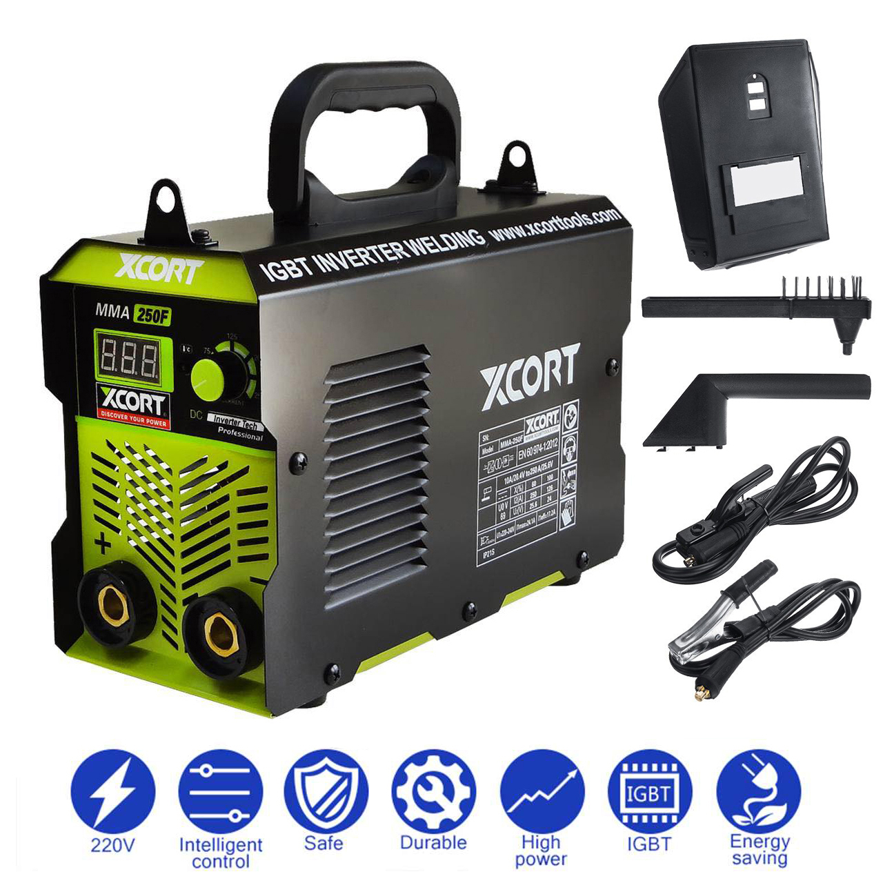 Máy hàn điện tử-Máy hàn điện tử MMA-250F Inverter XCORT Kèm Kính Dây Hàn To 2M