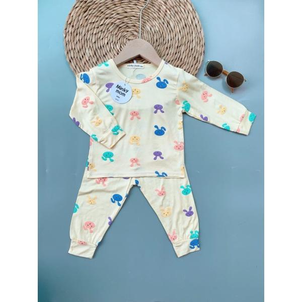 Bộ dài tay thun lạnh in trái cây Minky Mom chất mềm mịn mát cho bé trai bé gái từ 7-19kg