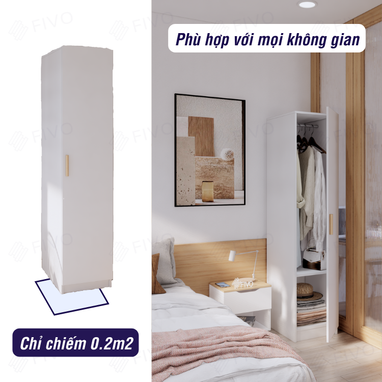 Tủ Quần Áo Cá Nhân Gỗ Chống Ẩm Dày 17mm Cao Cấp FIVO FC06 Ngăn Chứa Rộng Rãi, Dễ Dàng Lắp Ráp - Màu Full Trắng