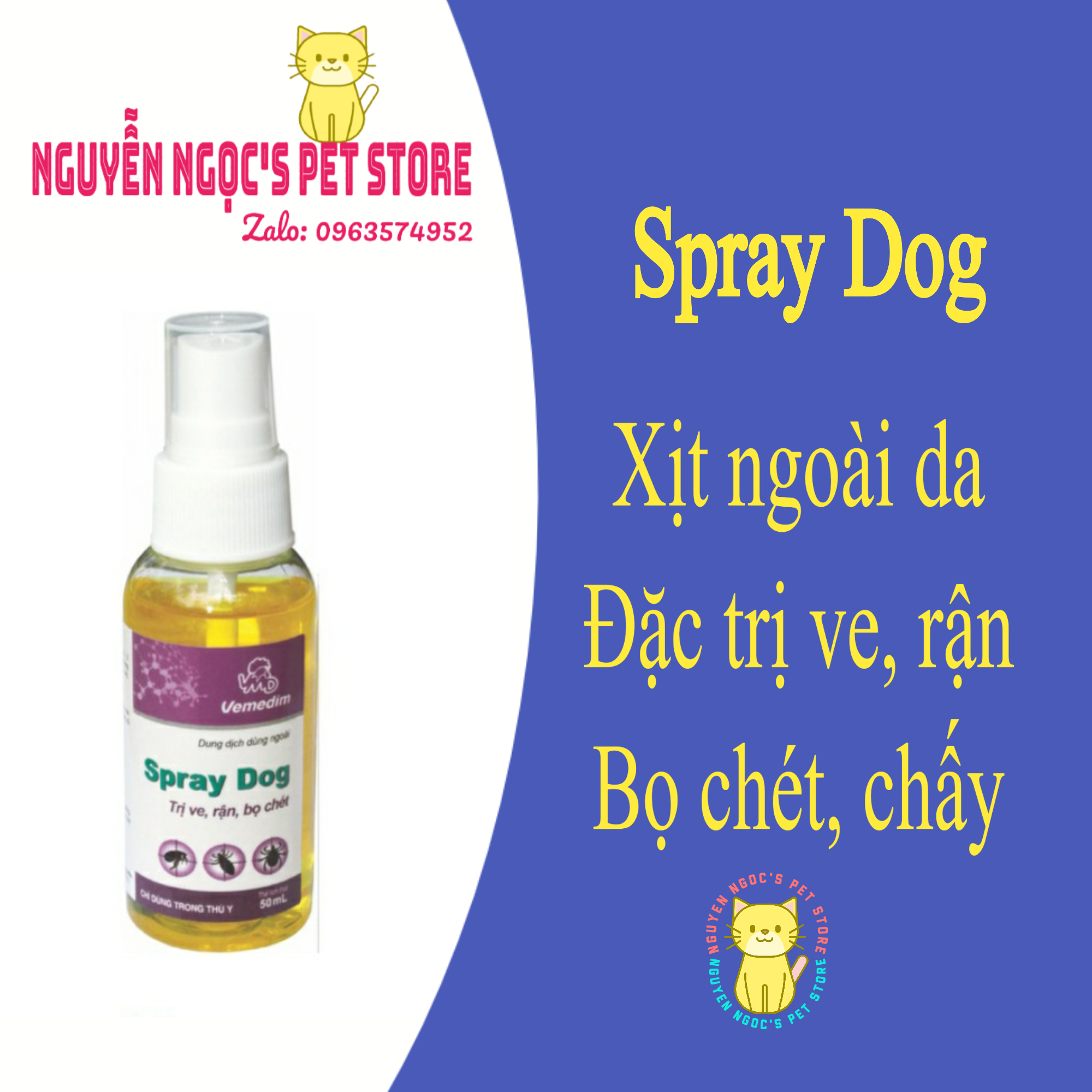 Spray Dog Vemedim - Thuốc xịt ngăn ngừa ve rận, chấy, bọ chét cho chó chai 50ml