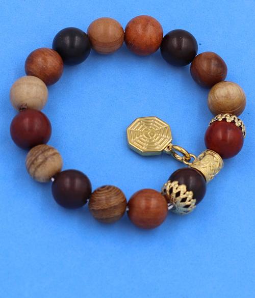 Vòng tay chuỗi hạt Gỗ Đàn Hương 8 màu 12 ly - Vòng tay Bát Quái inox vàng VGDHTMBQHKV12