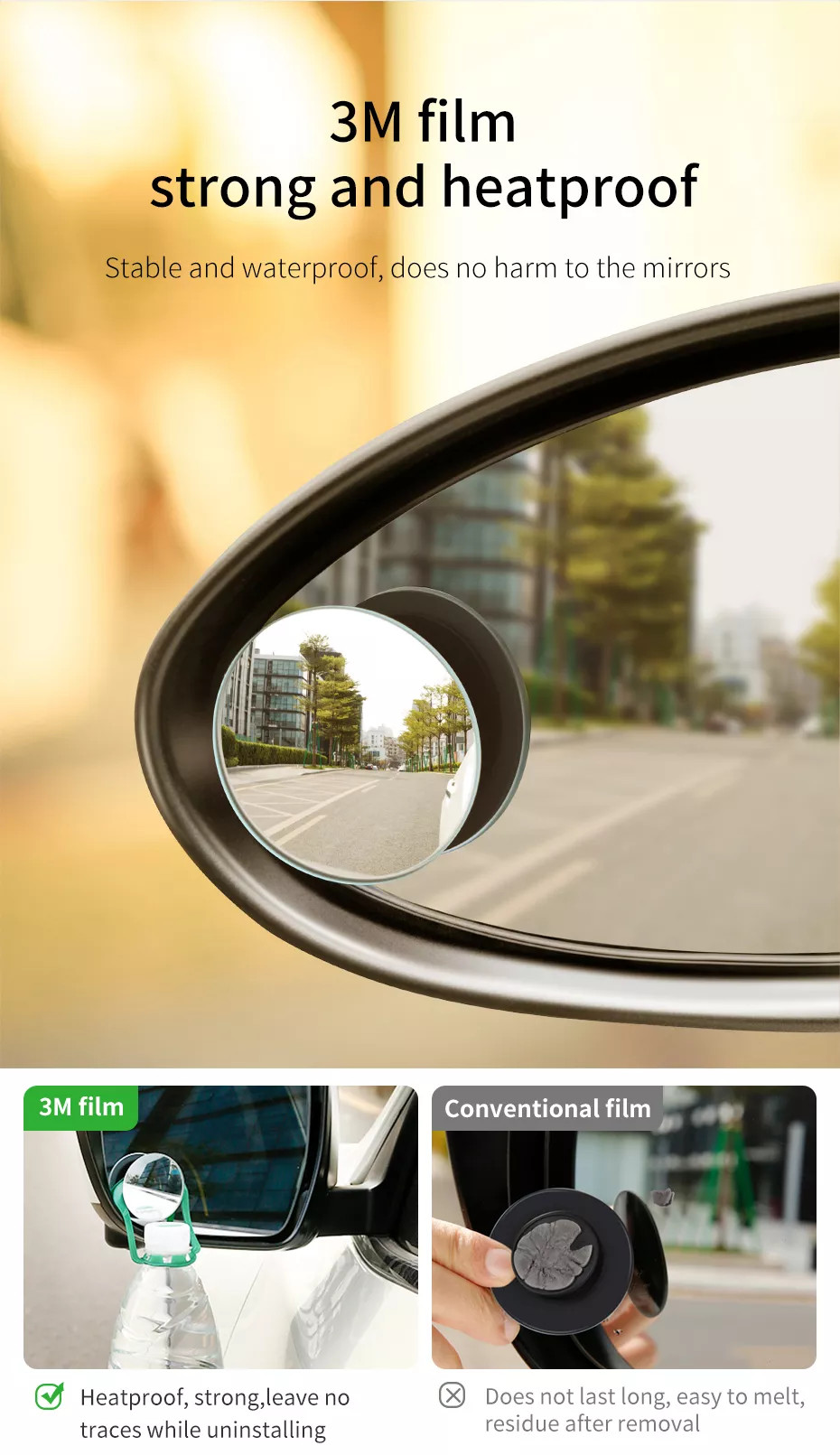 Gương cầu lồi ô tô dán trên gương chiếu hậu tăng góc nhìn chống nước - Gương mini chống điểm mù oto xe hơi, Gương Cầu Lồi Ô Tô Xe Hơi Chiếu Hậu Chống Điểm Mù Cho Xe