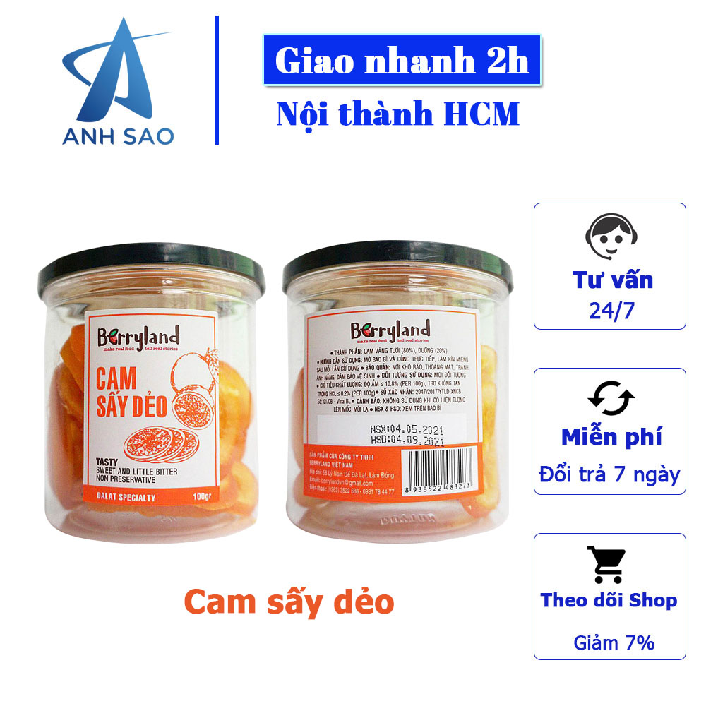 Cam sấy dẻo Berryland 100g - Đặc sản Đà Lạt trái cây sấy - Quà tặng ý nghĩa - Món ăn vặt lý tưởng