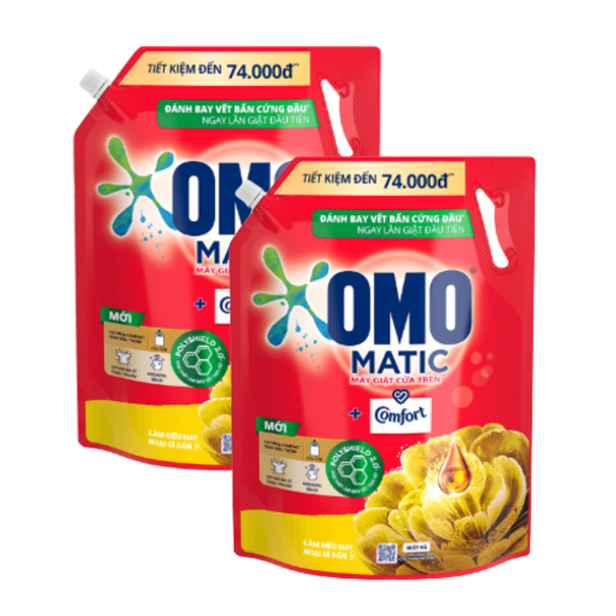 Combo 2 Túi Nước Giặt Omo Matic Máy Giặt Cửa Trên Hương Comfort Tinh Dầu Thơm Xoáy Bay Vết Bẩn Thơm Bền Lâu 3.6Kg