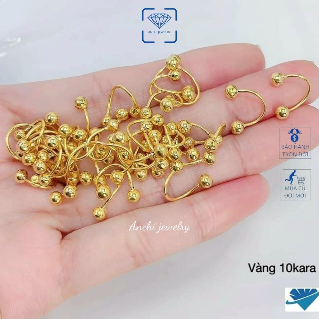 Khuyên tai xoắn ốc 2 vòng lò xo đầu bi tròn, bông tai ôm vành tai nam nữ unisex vàng hiphop, Anchi jewelry