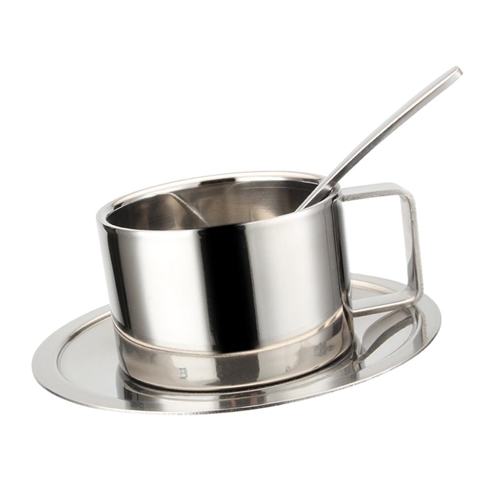 Coffee Cup Set Double Walled Insulated Coffee Mug Milk Cup Saucer Spoon S