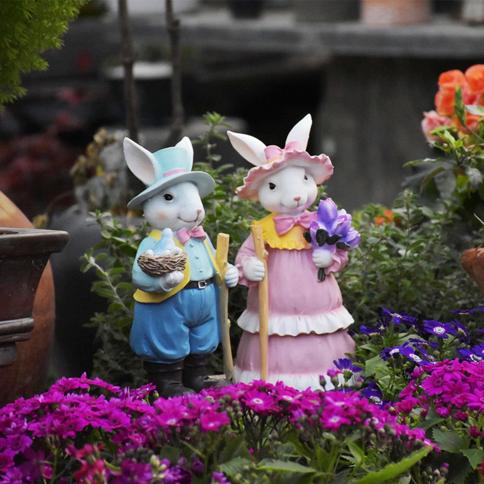 Rabbit Statues Photo Props Crafts for Pastoral Patio Decoration