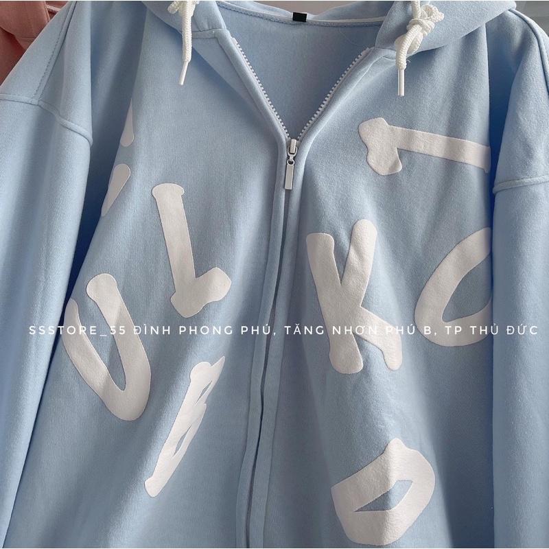 Áo Khoác nỉ chữ cái UL màu hồng + xanh unisex ảnh thật