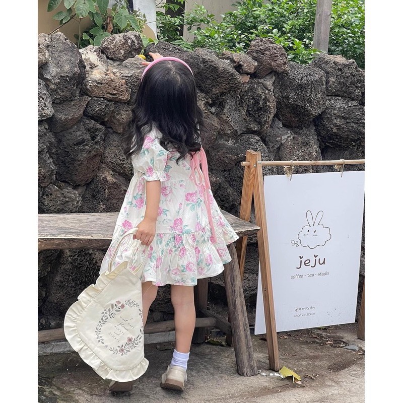 Váy bé gái 10-29kg dáng babydoll xòe siêu xinh Baby-S, Đầm bé gái họa tiết hoa hồng xinh xắn - SD105