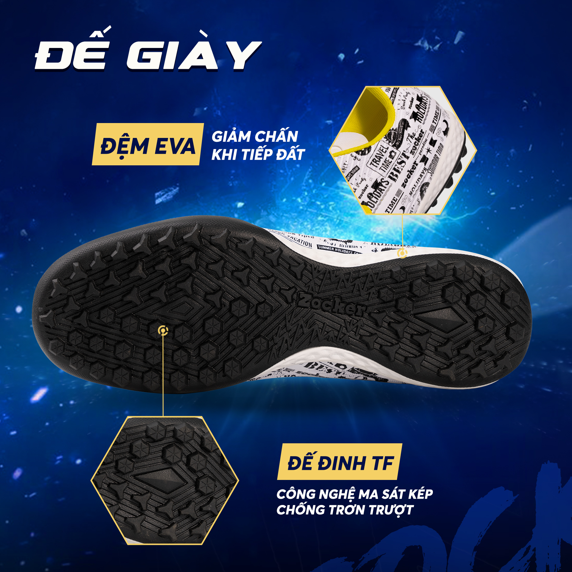 Giày Bóng Đá Sân Cỏ Nhân Tạo Zocker Winner E Màu Trắng, Giày Đá Banh Ôm Chân Lưỡi Gà Liền Tặng Kèm Tất