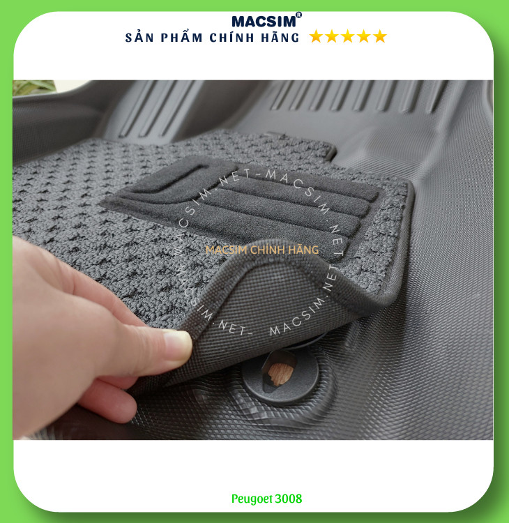Thảm lót sàn ô tô 2 lớp dành cho xe Peugeot 5008 2018-2023+ nhãn hiệu Macsim chất liệu TPV cao cấp màu đen (2 hàng ghế)
