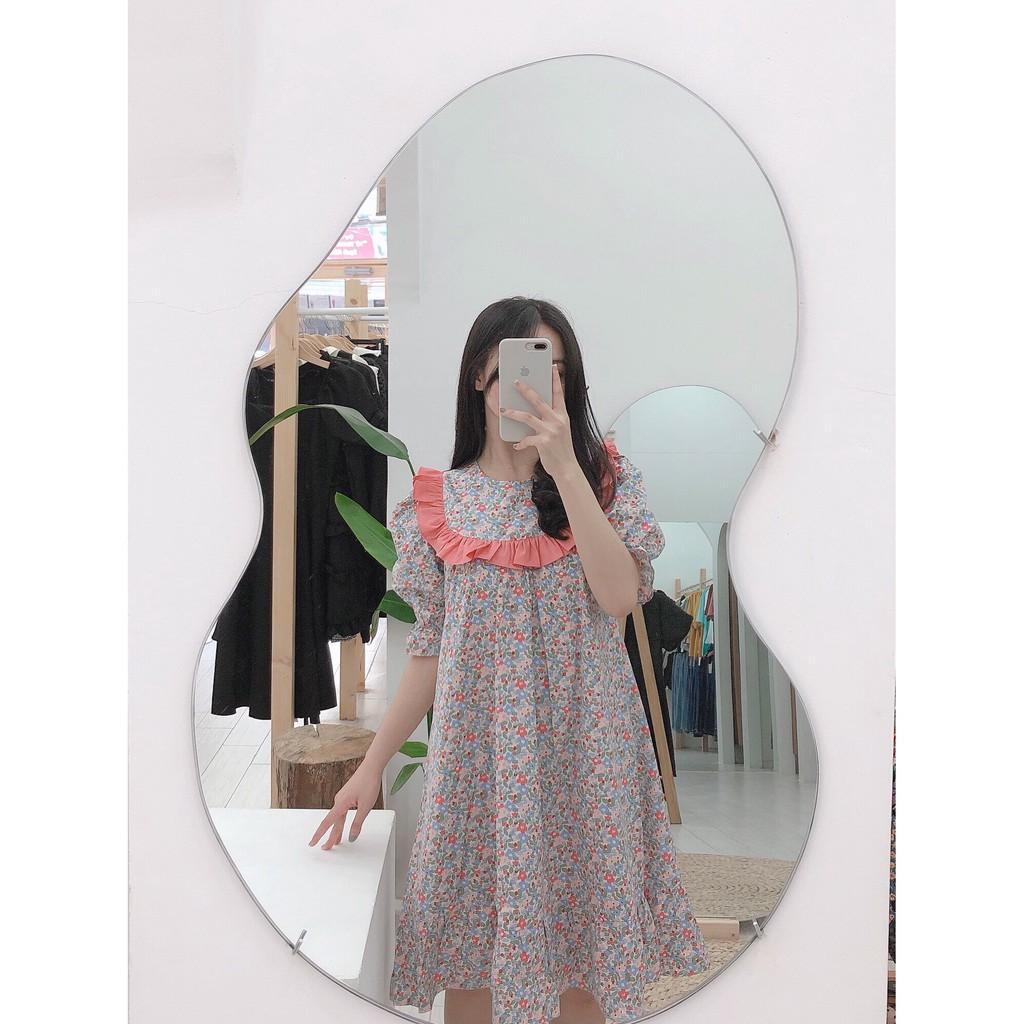 ĐẦM BABYDOLL TAY LỠ PHỐI BÈO HỒNG TRẮNG-hình thật shop chụp