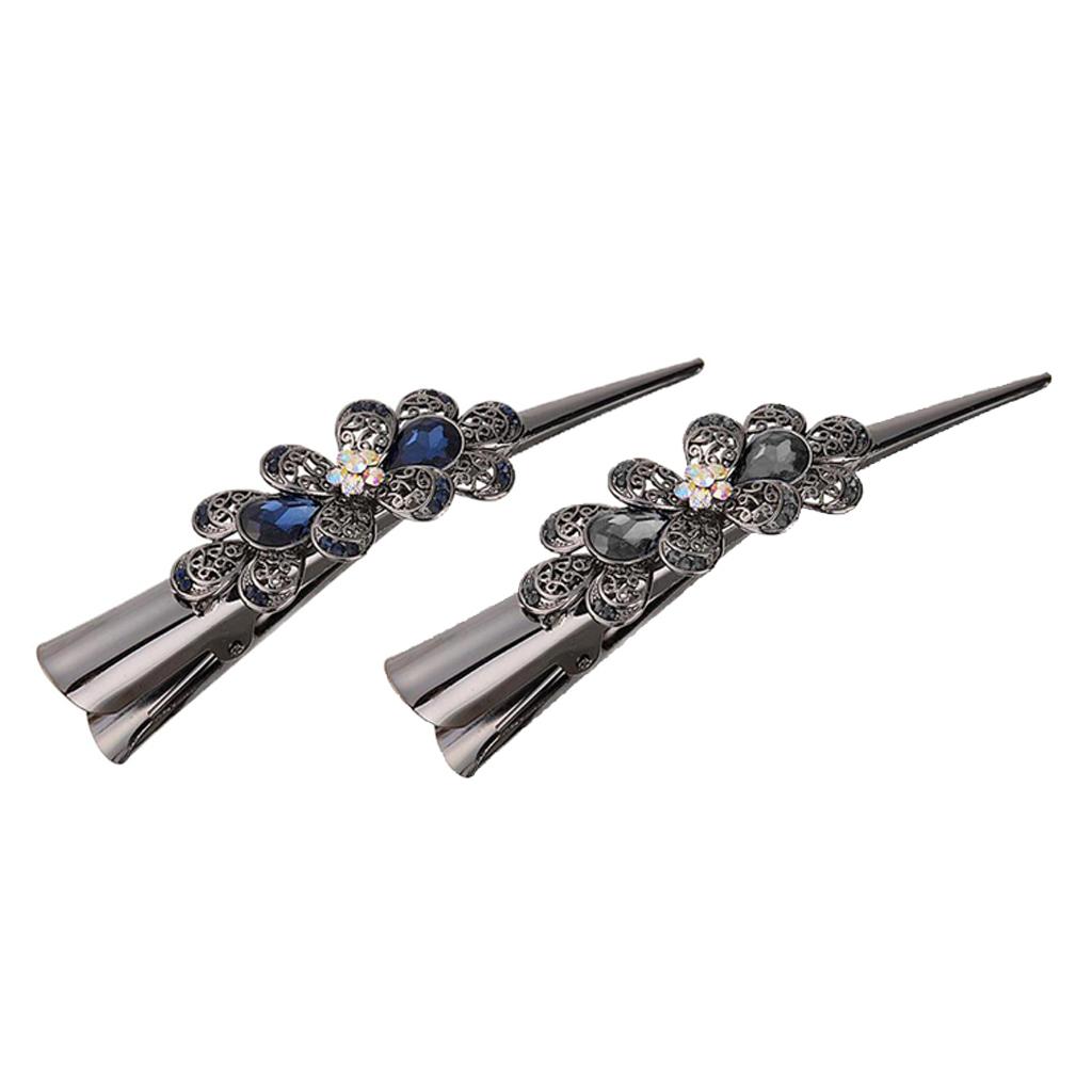 2x Rhinestone Flower Alligator Hair Clip Hairpin Metal Duckbill Hair Grip Womens