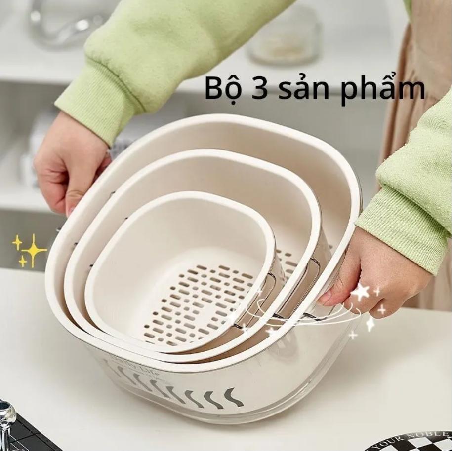 Bộ Thau Rổ 6 Món Thau Mika Trong Suốt Mới, Chất Liệu Nhựa PP Thoát Nước Nhà Bếp Tiện Dụng , Rổ Đựng Rau, Hoa Quả- Bộ Thau Rổ 6 Món Trong Suốt - Set Thau Chậu Nhựa Nhà Bếp