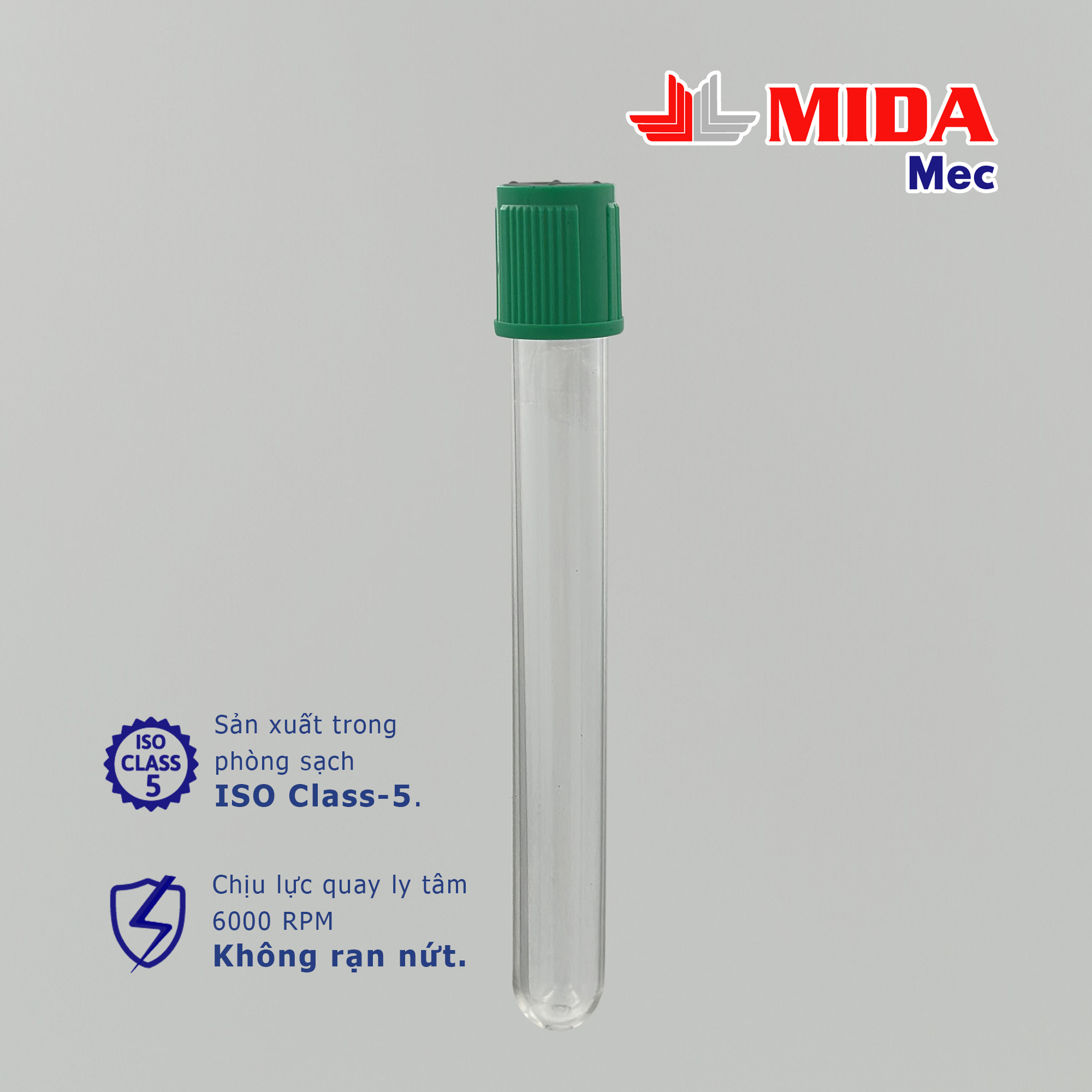 Ống nghiệm nhựa MidaMec 13x100 PS không nắp đóng gói 250 cái/bao
