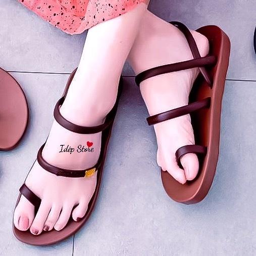 Giày sandal nữ xỏ ngón 2 quai nhựa giả da đế cao su đi mưa, đi học chống trơn siêu bền iDÉP GL063