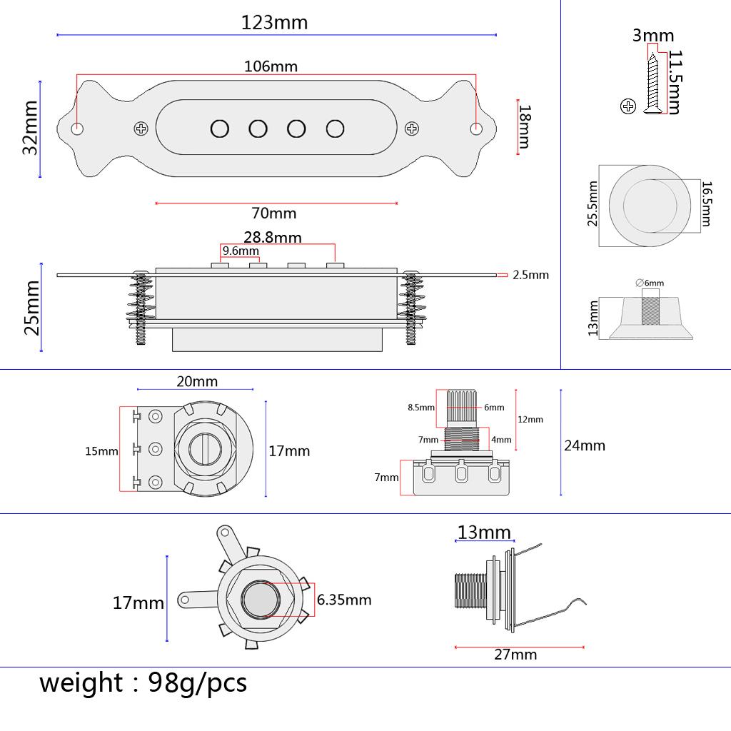 Sunnimix 4 Dây Đàn Guitar Bán Tông Điều Khiển Âm Lượng W/Màu Nút Âm Lượng Cho Đàn Ukulele