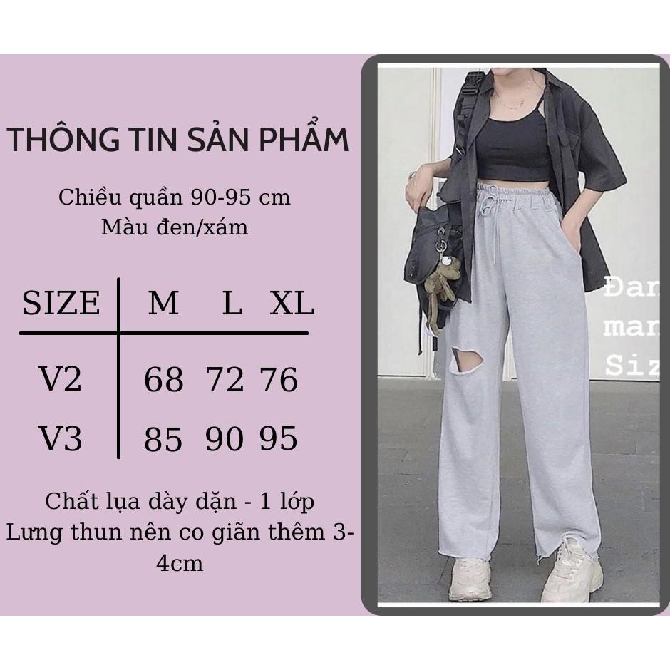 Quần Baggy Unisex, Chất liệu nỉ Ống Rộng Rách Gối, Cạp Cao Thun Dài SANMAY-QD001