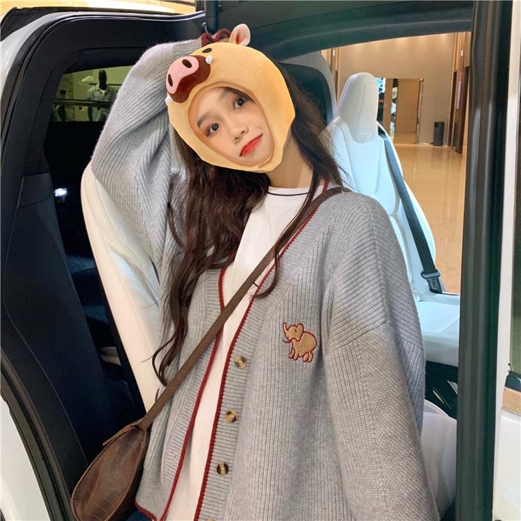 Áo khoác cardigan len cổ V cài khuy phối viền style nữ sinh Hàn Quốc