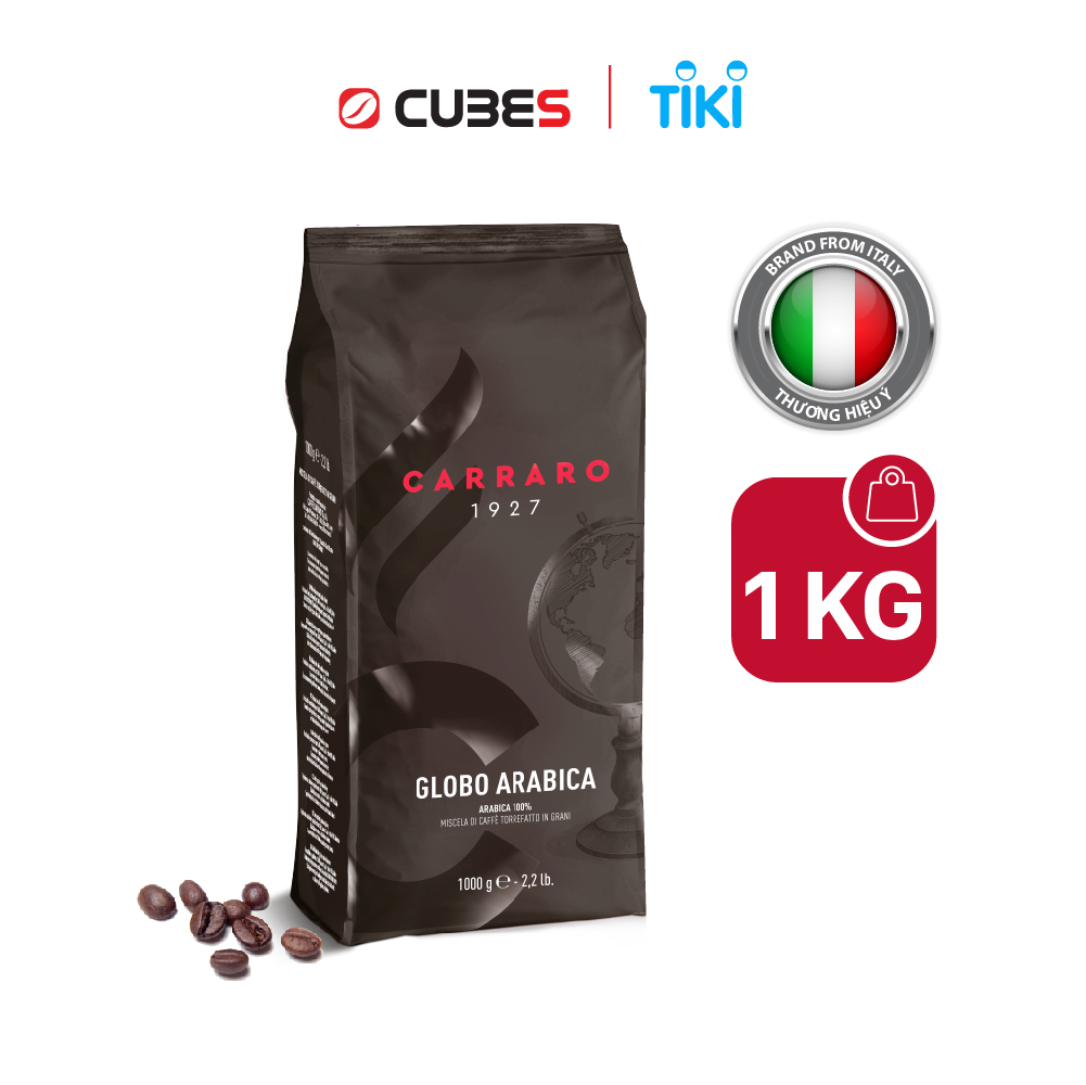 Cà phê hạt Carraro Globo Arabica - Hương hoa nhài và cánh hoa hồng nồng nàn - Hàng nhập khẩu từ Ý