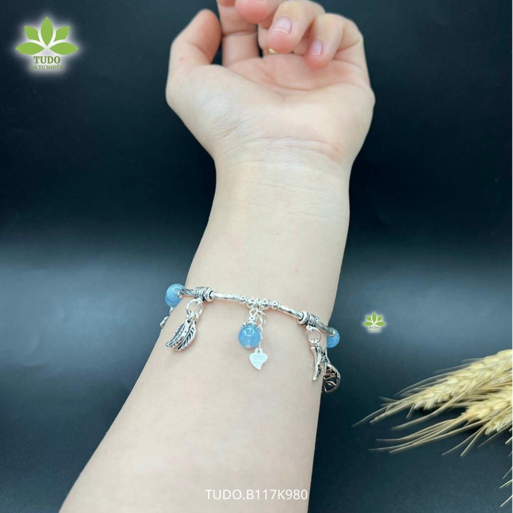 Vòng Tay Nữ Đẹp - Vòng Phong Thủy Mệnh Thủy Mộc TUDO B117K980 Charm Bạc Trăng, Sao, Hoa Sen, Cây Mộc