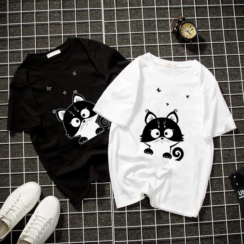 Áo thun unisex form rộng mèo đáng yêu thời trang cá tính vải dày mịn 2019T1342