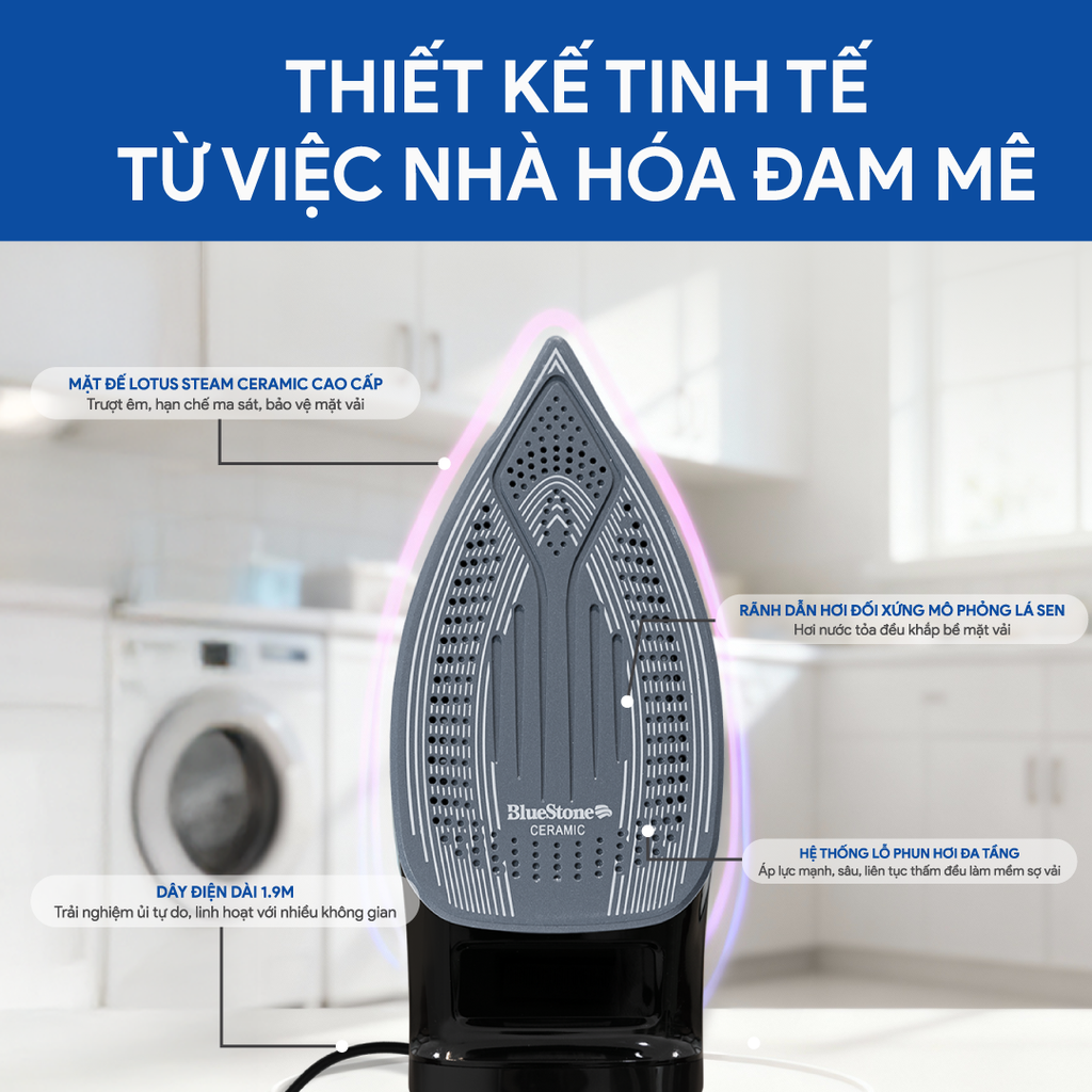 Bàn Ủi Hơi Nước BlueStone SIB-3833 300ml 2400W - Hàng chính hãng - Xanh đen