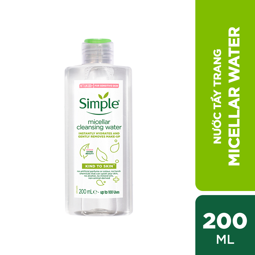 Bộ làm sạch và cân bằng da da Simple: Nước hoa hồng Soothing Toner 200ml + Nước Tẩy Trang Simple Micellar Water 200ml