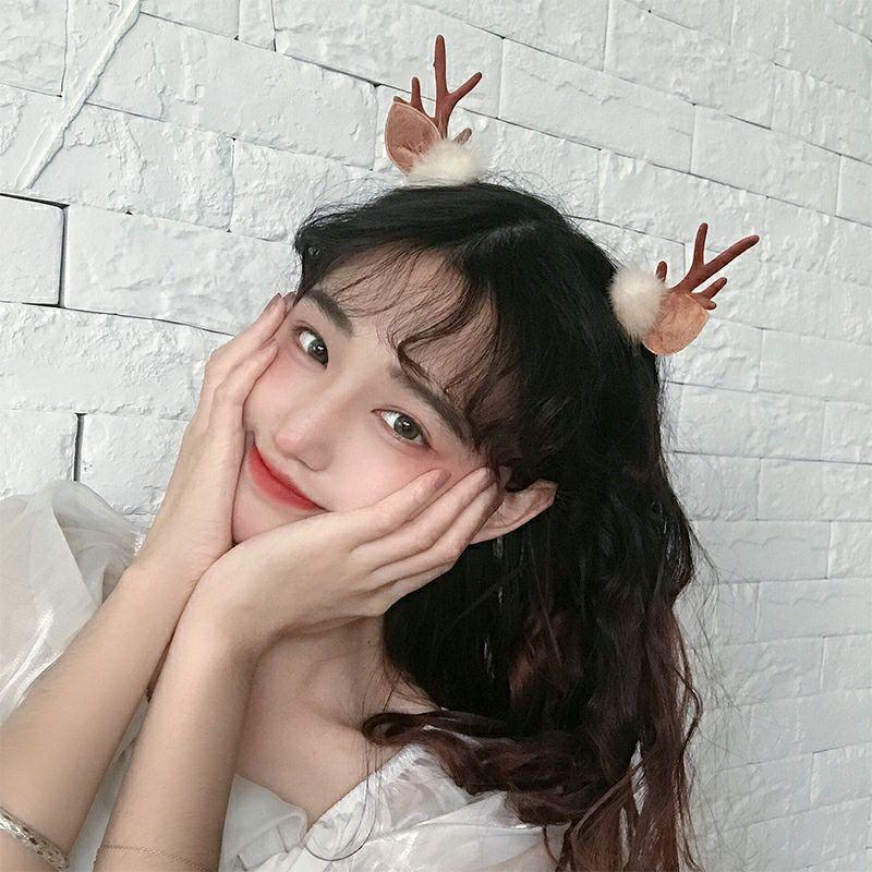 Kẹp tóc noel tai hươu bông nâu sừng đỏ