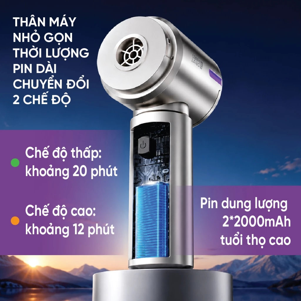 Máy hút bụi cầm tay mini không dây Lê Bên Làng LBL1663, tích hợp hút & thổi 2 trong 1, công suất 12000Pa, pin sạc 2000mAh cho 4h sử dụng - Hàng chính hãng