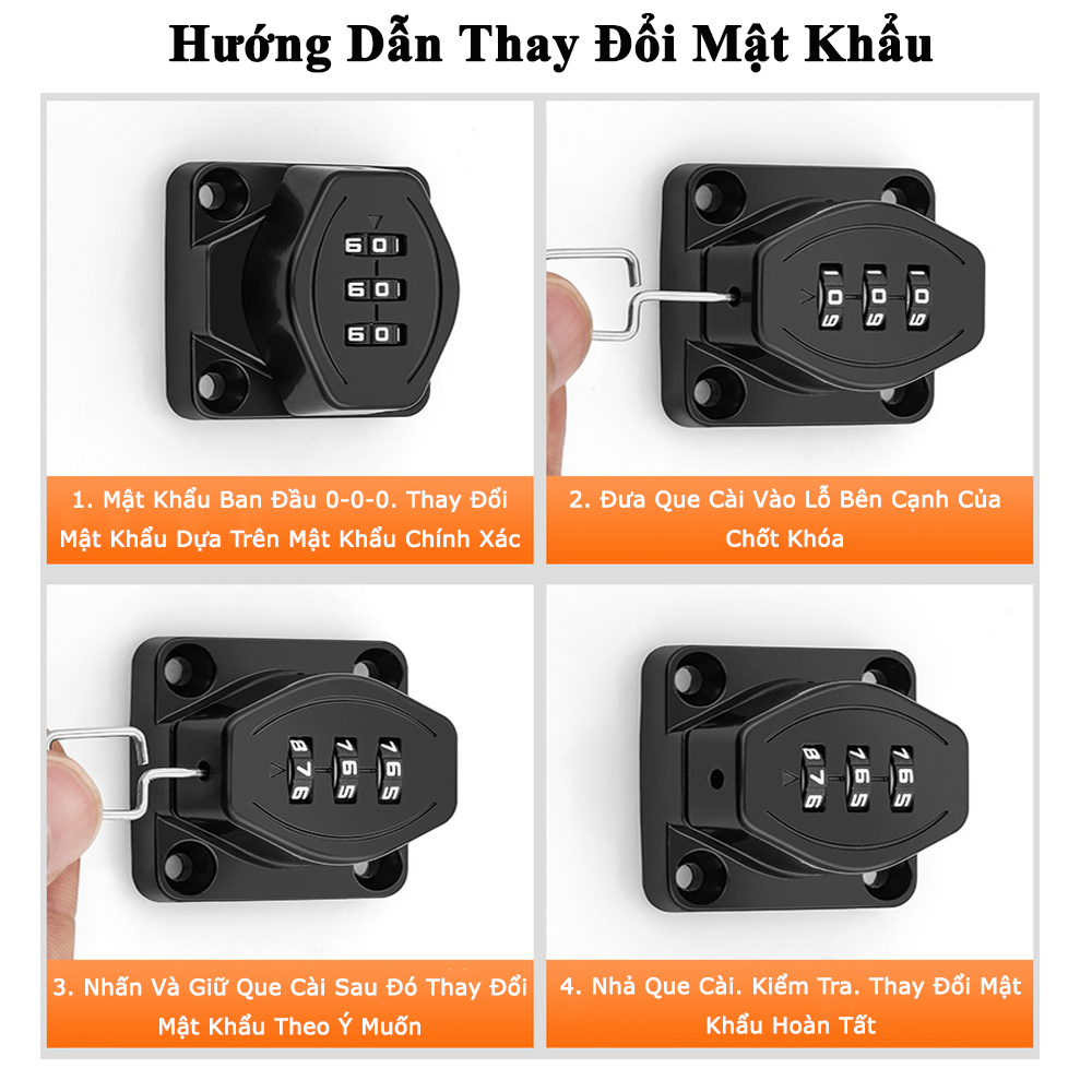Chốt Khoá Mật Khẩu Khóa Cửa Tủ Kệ Ngăn Kéo Hộc Bàn KUNBE Chốt Lật Khóa Số Loại 3 Khúc