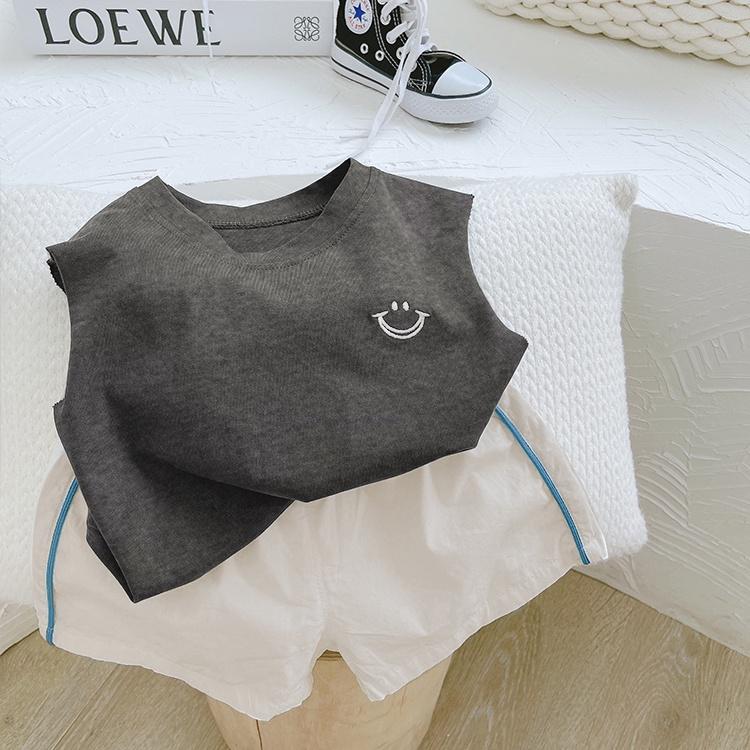Áo thun ba lỗ bé trai 1 2 3 4 5 6 7 tuổi cotton co giãn thêu mặt cười Magickids Quần áo bé trai thấm hút mồ hôi AO22005