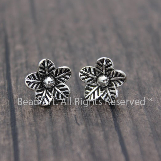 10MM Charm Khắc Hình Hoa Bạc 925 Dùng Làm Phụ Kiện Xỏ Vòng Tay, Trang Sức, Phong Thuỷ, Chuỗi Hạt - Bead Art